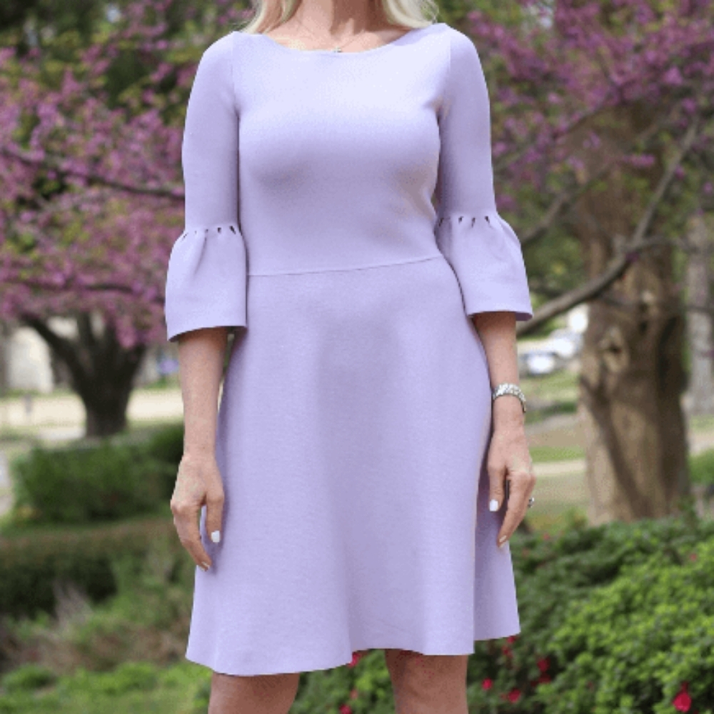 Elegant Lavender Dress, bell sleeve, Eliza J